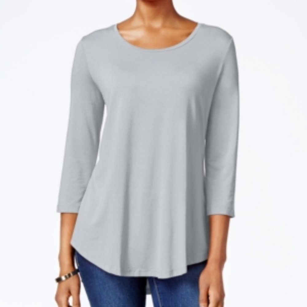 JM Collection New City Silver ¾ Sleeve Round Neck Women’s T-Shirt Small NWT